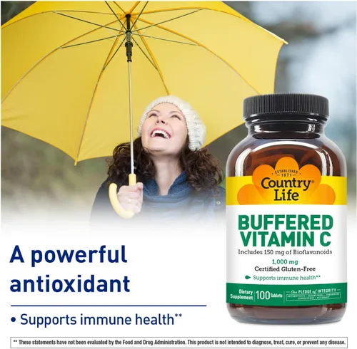 Miniatura 2 de Country Life Vitamina C tamponada de 1000 mg con bioflavonoides, calcio, magnesio, potasio, apoyo inmunológico, cápsulas veganas, sin gluten, suave