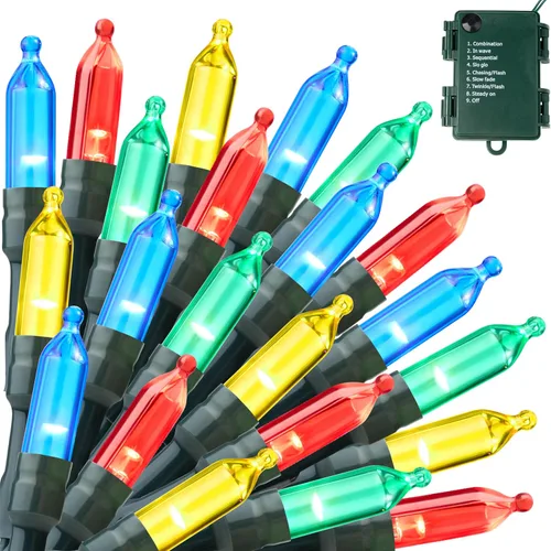 Miniatura 10 de Joiedomi Guirnalda de luces LED de Navidad, 2 x 50 unidades, 31.4 pies, funciona con pilas, con 8 modos, cable verde multifunción para decoración