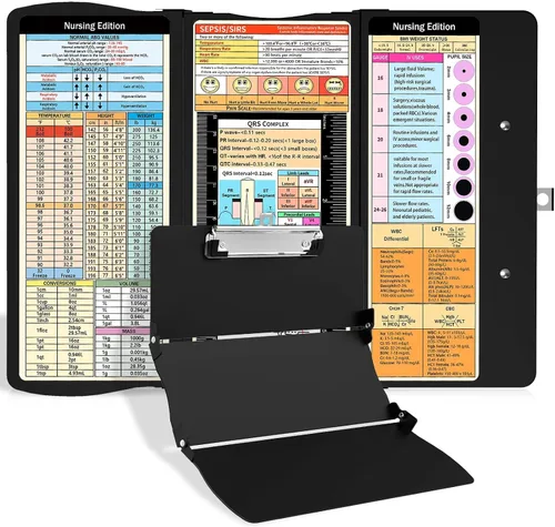Portapapeles plegable de enfermería: Portapapeles de enfermería médica con hojas de trucos de enfermería de aluminio, 3 capas, tamaño de bolsillo,