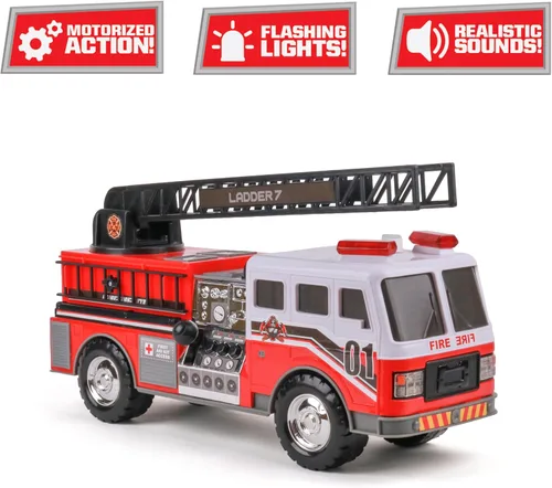 Miniatura 2 de Mighty Fleet Camión de escalera de bomberos motorizado Mighty con luces y sonidos, escalera motorizada, escalera extensible, diseño realista