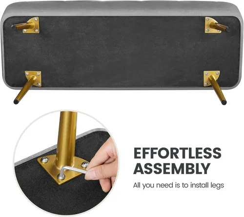 Miniatura 8 de Yaheetech Otomana con almacenamiento, banco de entrada de terciopelo con bisagra de seguridad, banco tapizado con asiento para dormitorio, sala