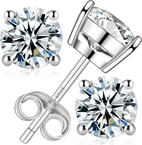 Aretes tipo dormilona de moissanita de color DF de corte redondo brillante hechos en laboratorio, chapados en oro de 18 quilates, plata de ley 925,