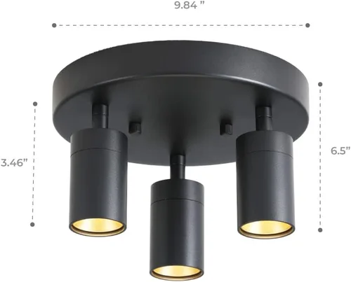 Miniatura 6 de Shura - Lámpara de techo LED redonda integrada de 3 luces negras con cabezales giratorios, luz de techo ajustable de montaje empotrado, 3000 K, 1365