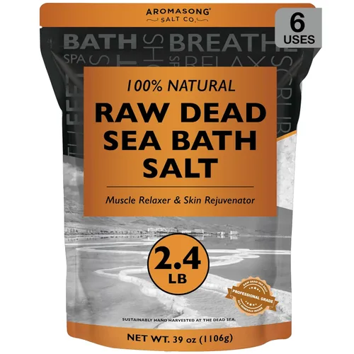 Aromasong Sal de baño del mar muerto cruda, mínimamente limpia, contiene más minerales del mar muerto, incluyendo barro del mar muerto, sales 100%