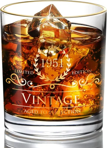 Miniatura 44 de Regalos de cumpleaños número 57 de 1968 para hombres/papá/hijo, vasos de whisky vintage que no se desvanecen de oro de 24 quilates hechos a mano