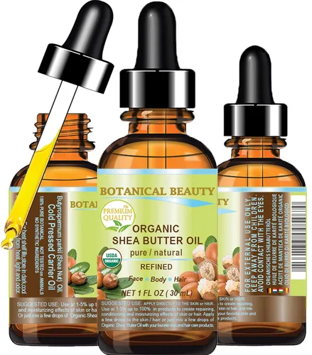 Botanical Beauty Aceite orgánico de manteca de karité 100% puro aceite portador prensado en frío natural sin diluir. 1 Fl.oz.- 1.0 fl oz para cara,