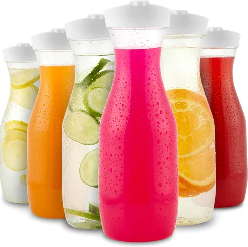 Miniatura 9 de Jarra de jugo de plástico con tapas (juego de 2) jarras de 32 onzas para barra de mimosa, jarra de bebidas con tapa, botella de agua, recipiente