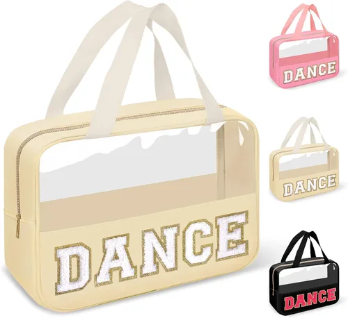 Miniatura 21 de izuzta Bolsas de maquillaje transparentes tipo tote con letras de chenilla, bolsa de maquillaje preppy con asa, Moda