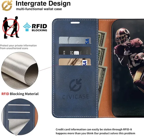 Miniatura 3 de Funda tipo cartera para Samsung Galaxy A53 5G, funda plegable de cuero premium con bloqueo RFID, soporte para tarjetas de crédito, folio con soporte