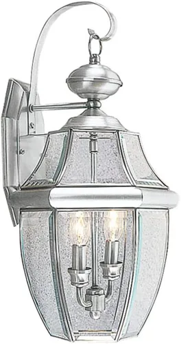 Miniatura 10 de Livex Lighting 2251-07 Monterey - Farol de pared de latón macizo con 2 luces para exteriores con cristal biselado transparente, 20.25 x 10.5 x 20.25