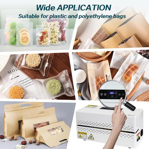 Miniatura 6 de Phezer Máquina de sellado térmico continuo, sellador automático de bolsas de plástico con control digital de temperatura, sellador térmico de banda