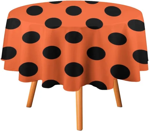 Miniatura 9 de Mantel redondo lavable de lunares negros sobre beige de 50 pulgadas para cocina, comedor, fiesta, decoración moderna