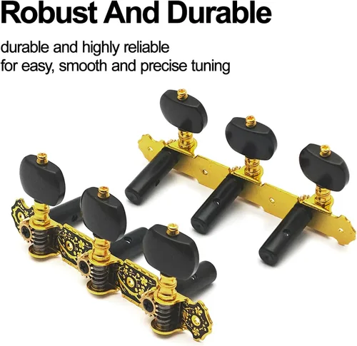 Miniatura 3 de SAPHUE 110MM Clavijas de afinación de guitarra Cabezales de máquina de afinación de 1R1L Negras Claves de afinación de guitarra clásica Barras