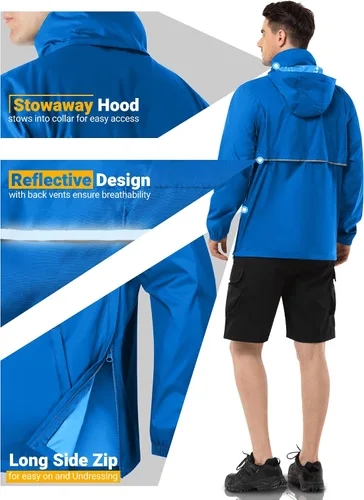 Miniatura 15 de Outdoor Ventures Chaqueta de lluvia para hombre, impermeable, ligera, plegable, para senderismo, golf, correr