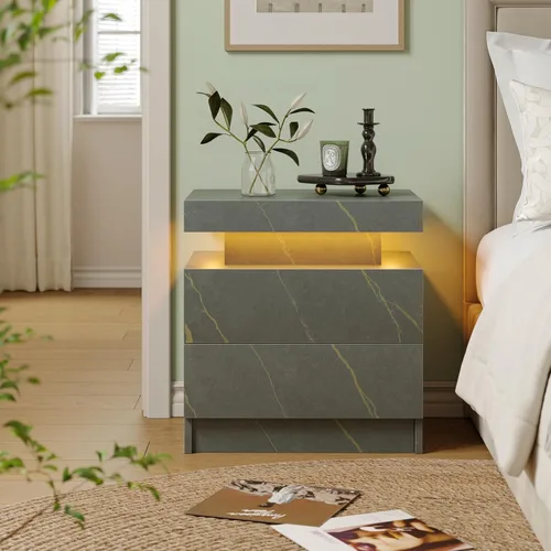 Miniatura 4 de Mesita de noche LED Mesita de noche LED con luces LED, mesa auxiliar moderna con 2 cajones para dormitorio, gris claro