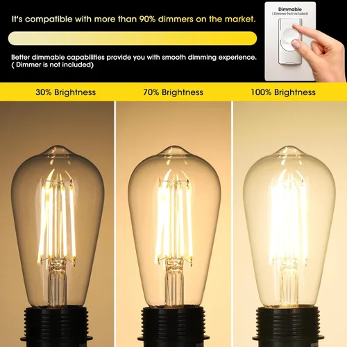 Miniatura 5 de Gozelux - Bombillas LED Edison vintage, 6 W, equivalentes a 60 W, regulables, luz blanca cálida 2700K, bombillas de filamento LED antiguas ST58