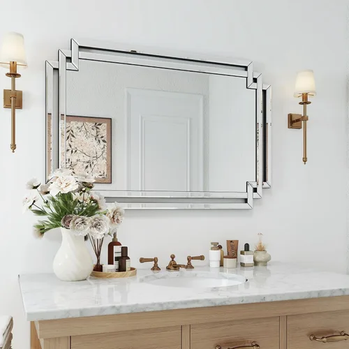 Miniatura 6 de Espejo decorativo para decoración de pared, elegante espejo de sala de estar de 24 x 36 pulgadas con piezas de vidrio y borde biselado, moderno