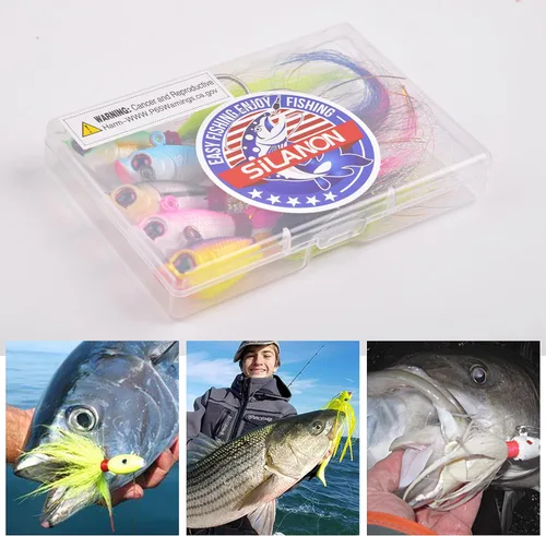 Miniatura 6 de Bucktail Jigs Señuelos de agua salada, 3/5 piezas de jigs de pelo de cola de cubo para la cabeza, señuelos de pesca, kit surtido para lubina