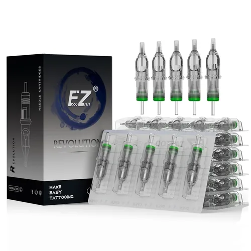 Miniatura 9 de EZ 100 agujas de cartucho de tatuaje Revolution surtidas 3RL 5RL 7RL 5RS 7RS 7M1 9M1 11M1 9CM 15CM con 2 agarres de aluminio agujas de tatuaje
