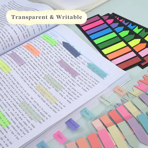 Miniatura 3 de Temiary 1200 pestañas adhesivas transparentes para índice, marcadores de página para anotar libros, pestañas translúcidas de bandera de flecha