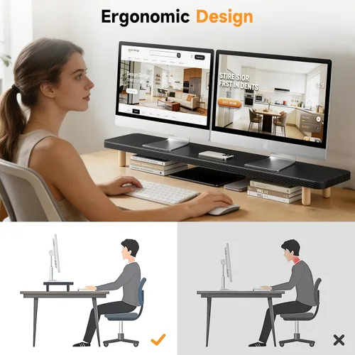 Miniatura 8 de Soporte Dual para Monitor - Elevador de Soporte para Monitor de Madera Grande de 39 Pulgadas, Soporta 220 libras Soporte Ultra Fuerte para 2
