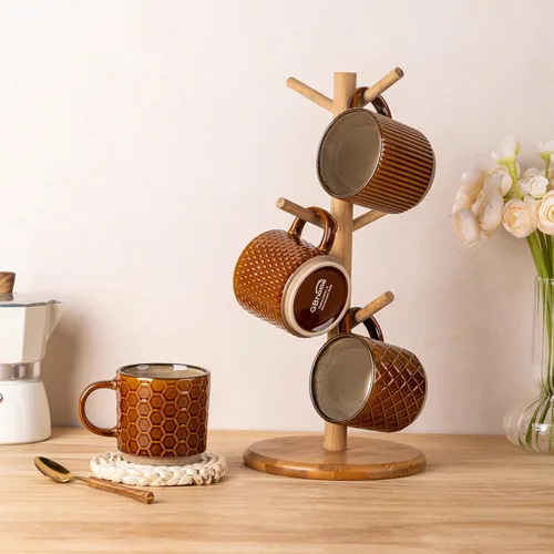 Miniatura 8 de GBhome Tazas de café apilables de 8 onzas, tazas de café de cerámica con patrones de textura para hombre, mujer, papá, mamá, juego de 4 tazas