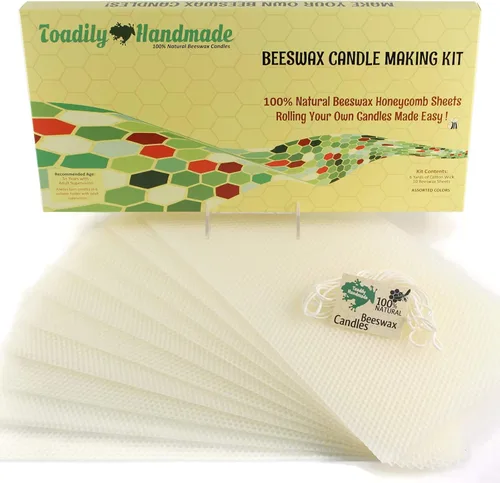 Miniatura 18 de Kit de fabricación de velas de cera de abejas, 10 hojas de panal de cera de abeja 100% de tamaño matrimonial en varios colores y aproximadamente 6