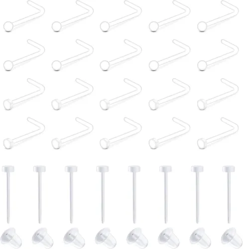 Miniatura 11 de QWALIT Aretes de nariz transparentes para el trabajo, piercings de nariz transparentes para el trabajo, piercing de nariz de plástico transparente