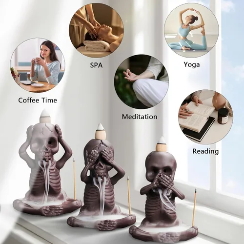 Miniatura 7 de Comeon - Quemador de incienso de reflujo con decoración de calavera, soporte para varillas de incienso de flujo inverso, quemador de incienso
