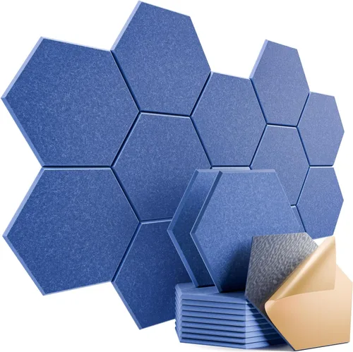 Miniatura 53 de Paquete de 12 paneles acústicos autoadhesivos de 12 x 10 x 0.4 pulgadas, paneles de espuma a prueba de sonido con alta densidad, diseño forrado
