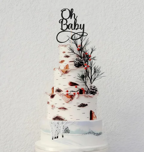 Miniatura 2 de Oh Baby Cake Topper – Suministros de decoración de pastel de fiesta de cumpleaños con purpurina negra, para baby shower/revelación de género, fiesta