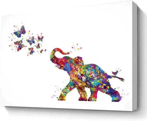 Impresión artística de acuarela, elefante bebé y mariposas, estampado de acuarela de elefante bebé con mariposa, regalo de cumpleaños, decoración de