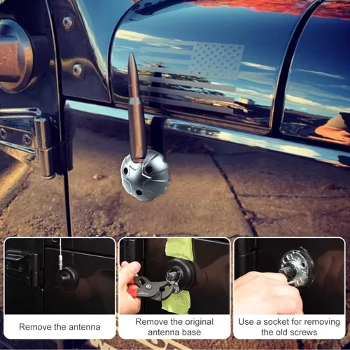 Miniatura 3 de Cubierta base de antena de aluminio para antena de radio, carcasa anodizada, base de cubierta de antena compatible con Jeep Wrangler JK JKU JL JLU