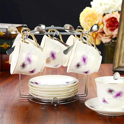 Miniatura 5 de Soporte para tazas de té y platillos, soporte de metal para tazas de té, organizador para taza de café, cuchara y platillos (plateado)