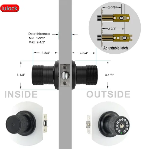 Miniatura 6 de iulock Pomo de puerta inteligente con teclado y llave, cerradura de puerta de entrada sin llave con agarre de goma, bloqueo automático, 50 códigos