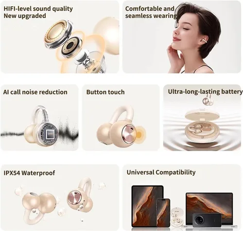 Miniatura 4 de Auriculares de oreja abierta mejorados con clip, ajuste cómodo y sonido cristalino, 80 horas de reproducción Bluetooth 5.4 inalámbricos para mujer