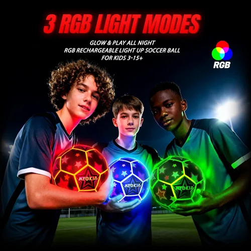 Miniatura 2 de Balón de fútbol iluminado que brilla en la oscuridad, tamaño 5, regalos deportivos para interiores y exteriores, ideas de cumpleaños para niños de 3