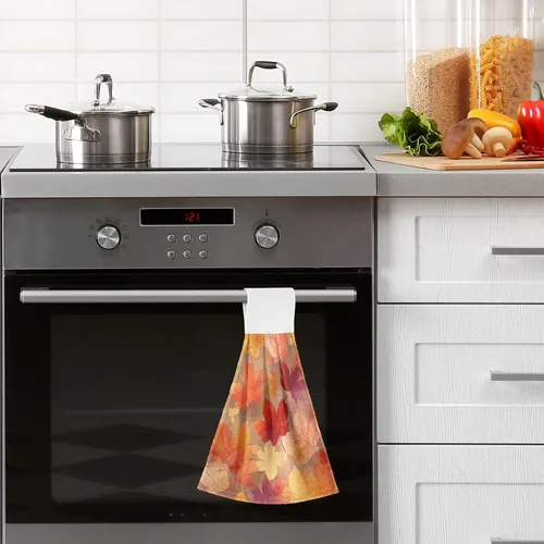 Miniatura 6 de Juego de 2 toallas de cocina colgantes con hojas de arce otoñal, toalla de secado rápido, toallas de té para mesa de baño, gimnasio, decoración