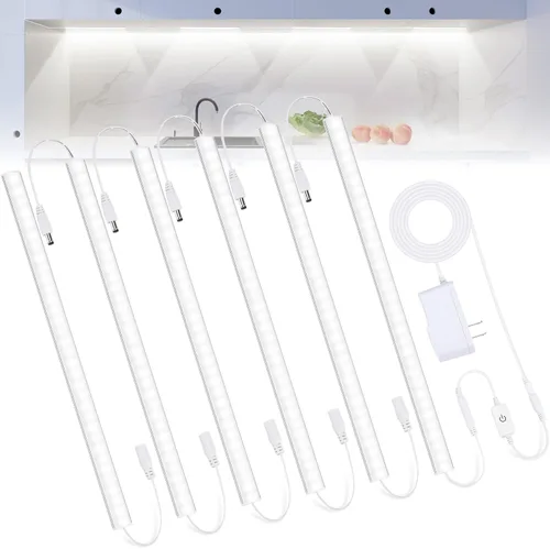 6 piezas x luces LED de 12 pulgadas para debajo del gabinete 6500K, regulables para debajo de la encimera, para cocina, estante, banco de trabajo,