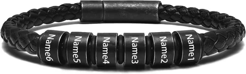 Miniatura 18 de Pulsera personalizada para hombre con cuentas de nombre personalizadas, pulsera de cuero trenzado personalizada grabada con 2-6 nombres