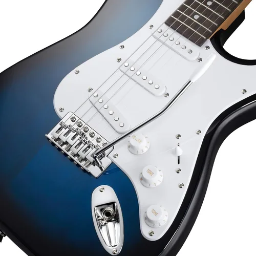 Miniatura 3 de Ashthorpe - Guitarra eléctrica de 39 pulgadas (azul y blanco), kit de guitarra de tamaño completo con bolsa acolchada, barra de trémolo, correa