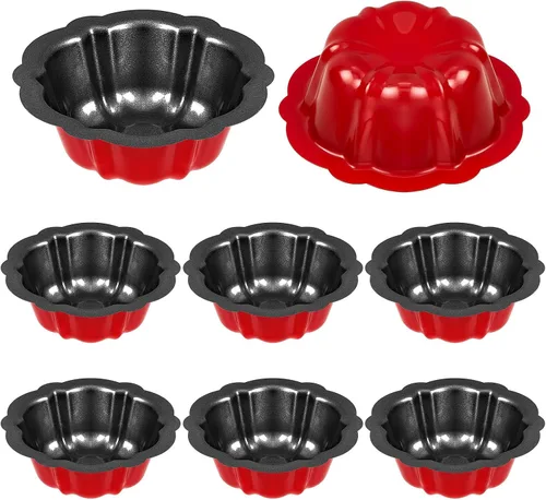 Miniatura 8 de Ctosree 8 piezas de 4 pulgadas estriado mini molde para pasteles antiadherente estriado molde de acero al carbono tubo de metal horno horno molde