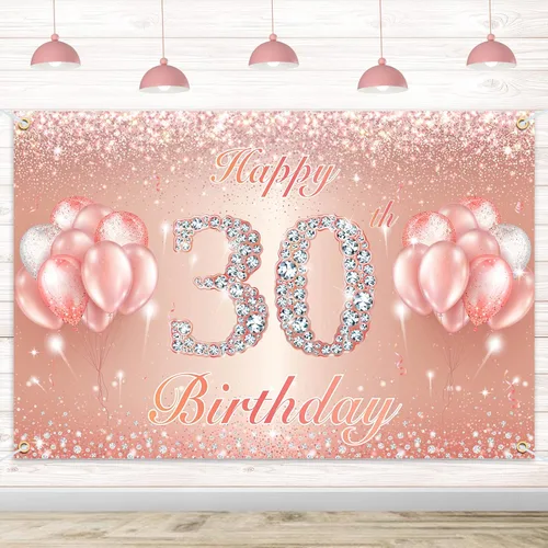Miniatura 21 de Fondo de pancarta de feliz cumpleaños 10 – Suministros de decoración de fiesta de cumpleaños 10 para niñas o niños – Oro rosa 4 x 6 pies