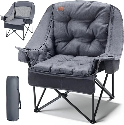EVER ADVANCED Silla de camping XL con cojín desmontable, silla de malla para adultos, plegable, de gran tamaño, resistente, con bolsillo de malla