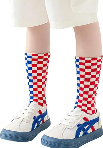 Miniatura 4 de Calcetines tobilleros de algodón a cuadros para niñas y niños pequeños unisex