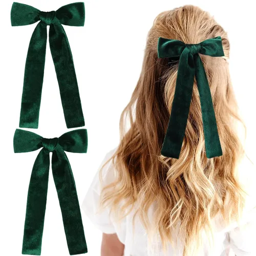 Miniatura 9 de 2 piezas de lazos largos de cinta para niñas, clip de pelo de seda, lazo de cinta para el pelo, accesorios para el cabello para bebés, niños Azul