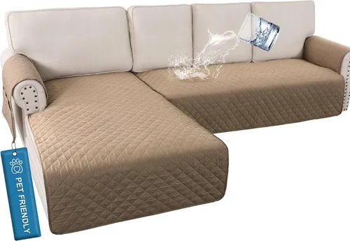 Miniatura 10 de H.VERSAILTEX Fundas de sofá para sofá seccional, 2 piezas, funda de sofá en forma de L, 100% impermeable y lavable, protector de sofá para perros