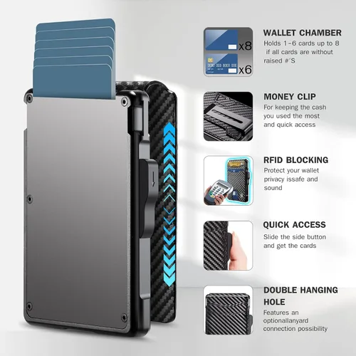 Miniatura 3 de umoven Cartera para hombre con clip para dinero, ranuras de cuero delgadas con bloqueo RFID, billetera minimalista plegable, Negro, Minimalista