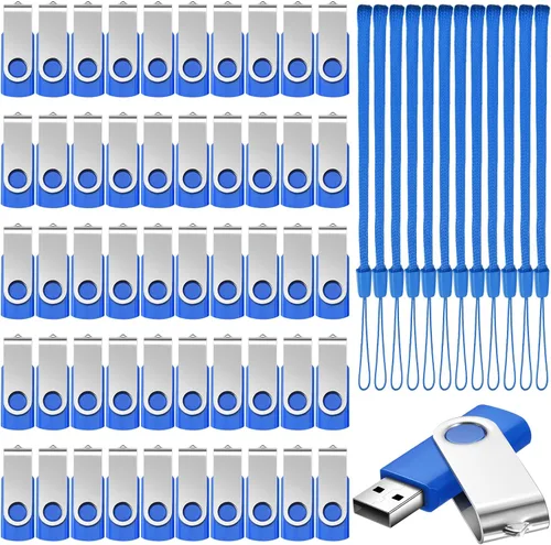 Paquete de 50 unidades flash USB 2.0 de 128 MB a granel con cordones, unidad de pulgar USB giratoria a granel con luz LED, bolígrafo giratorio para