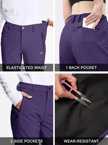 Miniatura 5 de MAGCOMSEN Pantalones de senderismo con forro polar para mujer, impermeables, aislados, para nieve, esquí, invierno, caza, softshell